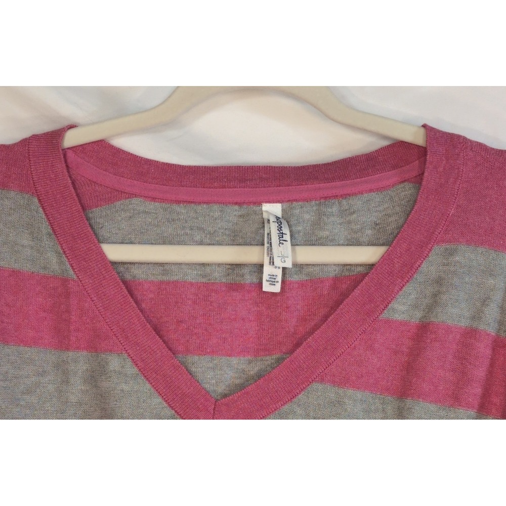 Aeropostale Womens Pink Grey Striped V-Neck Long Sleeve Sweater BGCCCH Size L